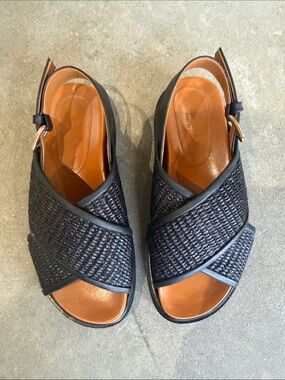 Marni Women’s Black Woven raffia Slingback Sandals